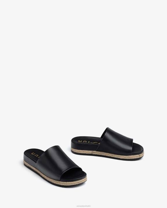 Unisa kvinnor svart läder och jute sandaler 06DT424