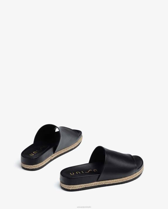 Unisa kvinnor svart läder och jute sandaler 06DT424