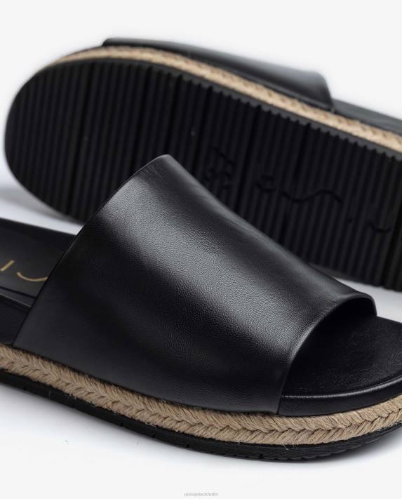 Unisa kvinnor svart läder och jute sandaler 06DT424