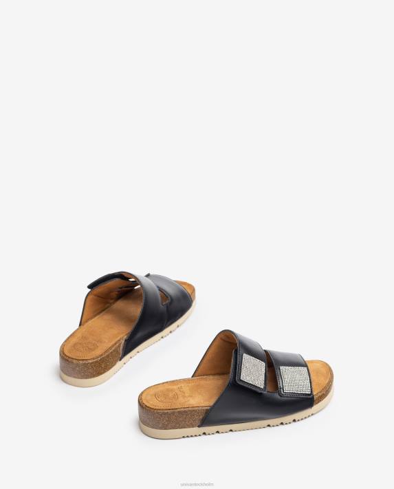 Unisa kvinnor svart platt sandal med dubbel rem 06DT94