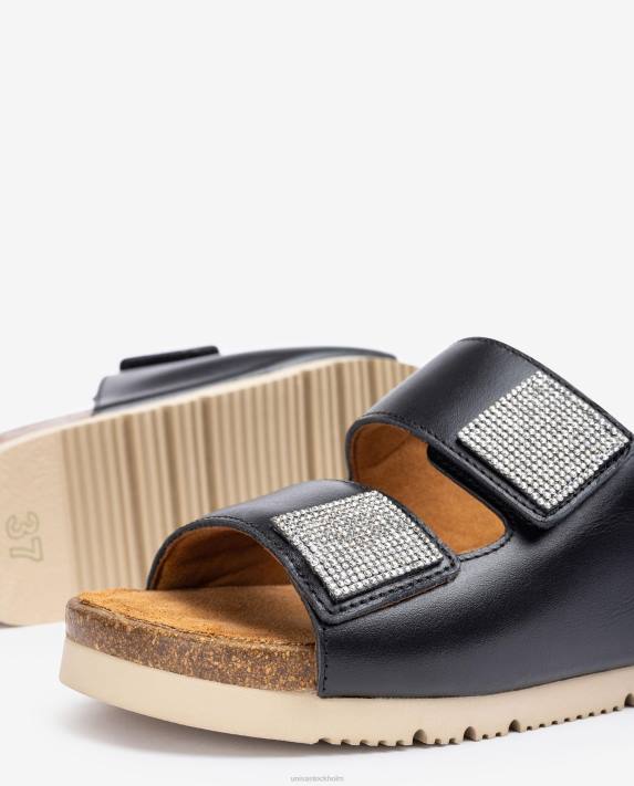 Unisa kvinnor svart platt sandal med dubbel rem 06DT94