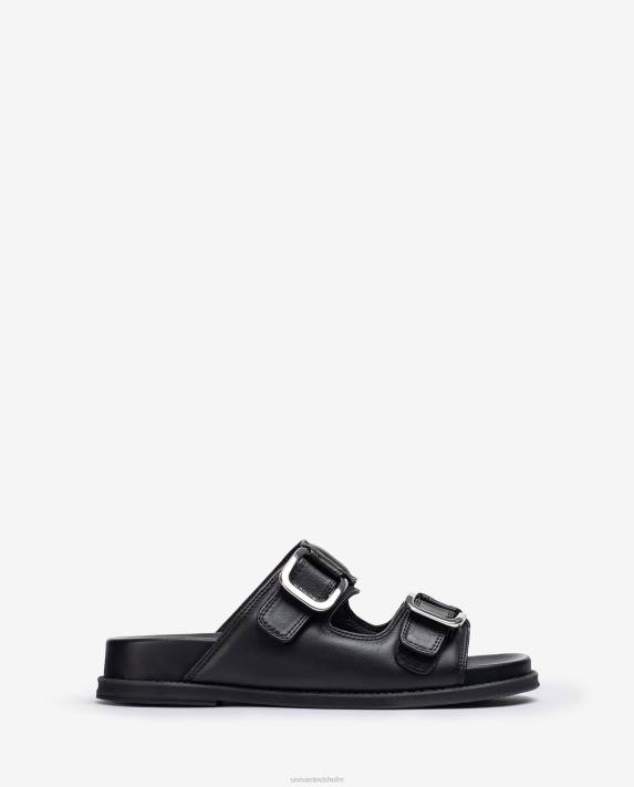 Unisa kvinnor svart platt sandal med dubbelt spänne 06DT319