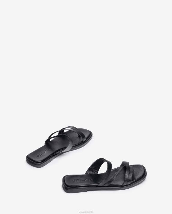 Unisa kvinnor svart platt sandal med remmar 06DT13