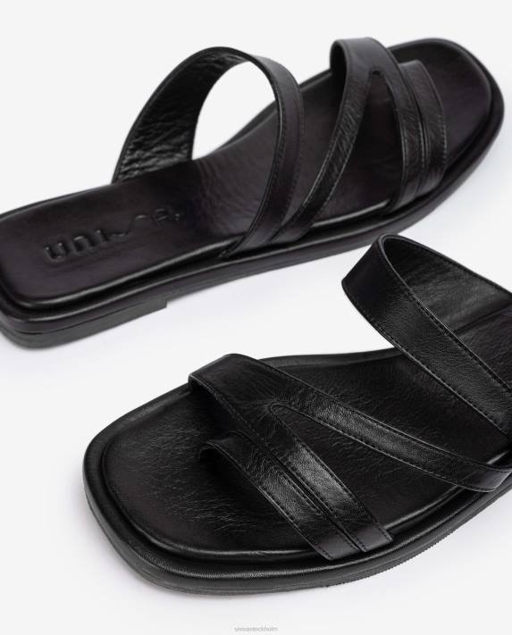 Unisa kvinnor svart platt sandal med remmar 06DT13