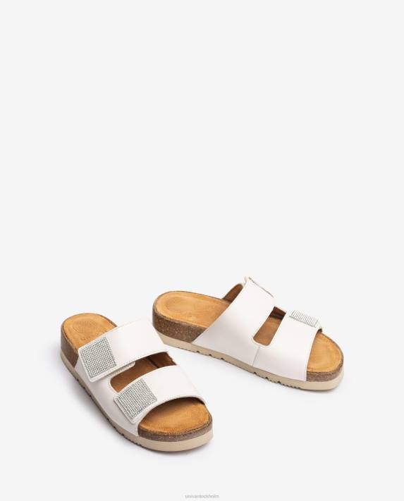 Unisa kvinnor vit platt sandal med dubbel rem 06DT95
